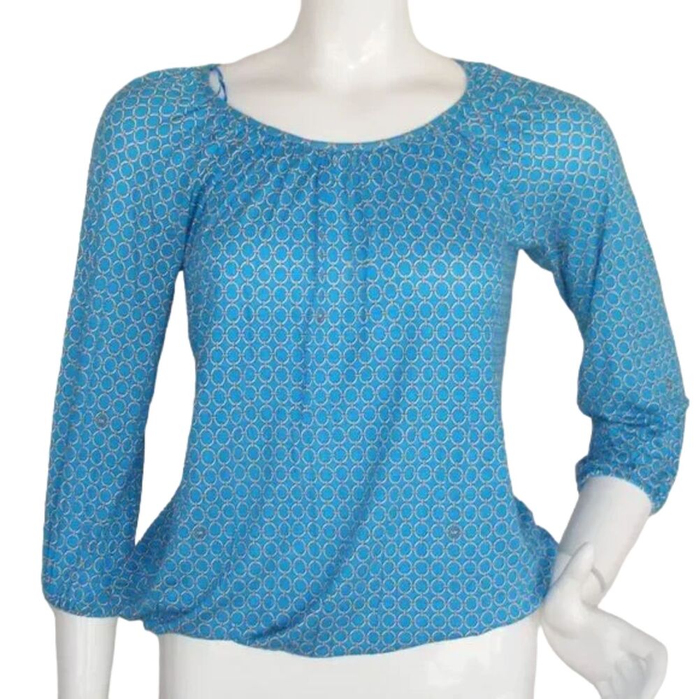 MICHAEL KORS Blouse/Top, XS, LOGO, Blue Interlinked Chains print, MK - Picture 2 of 11